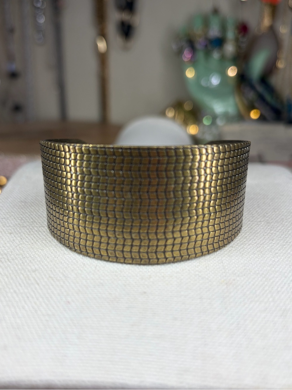 Brass Wide Cuff Bracelet with Textured Design Boho Jewelry